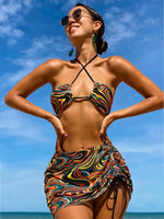 3 Pieces Bikini Set With SkirtTie Dye String Thong Bathing Suit Women Swimsuit FemaleSwimwear Beach Wear Swim Lady Summer