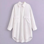 Foridol White Stripe Shirt Dress Women Autumn Spring Slit Casual Oversize Single Breasted Turn Down Collar Short Summer Dress