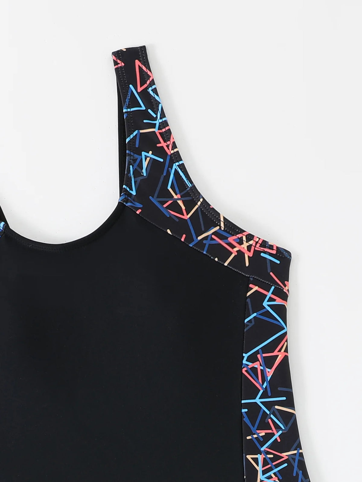Women One-piece Sports Swimsuit Professional Training Athletic Boyleg Bathing Suit Printed Swimwear Patchwork Beach Wear Blue