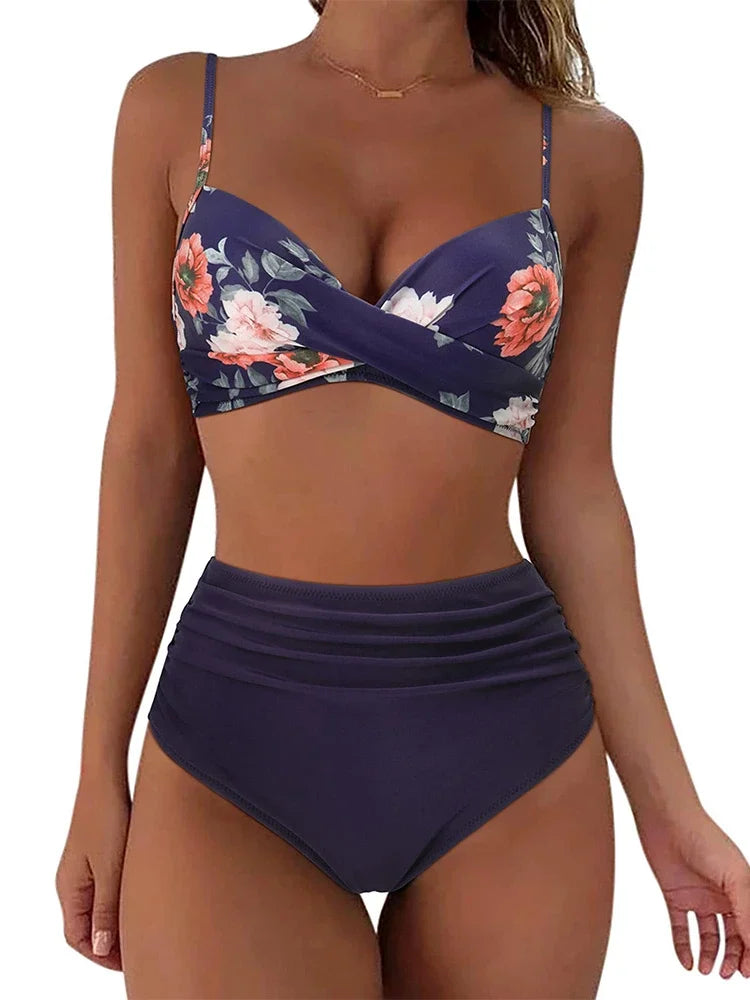 Push Up Bikini Leopard Swimsuit Women Sexy Solid Swimwear Female Floral Bathing Suit Ruched Beachwear XL High Waist Bikini 2026