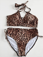 NEW Large Plus Size 2 Pieces Bikini High Waist Swimsuit Women Leopard Swimwear Female Bather Bathing Swimming Swim Suit