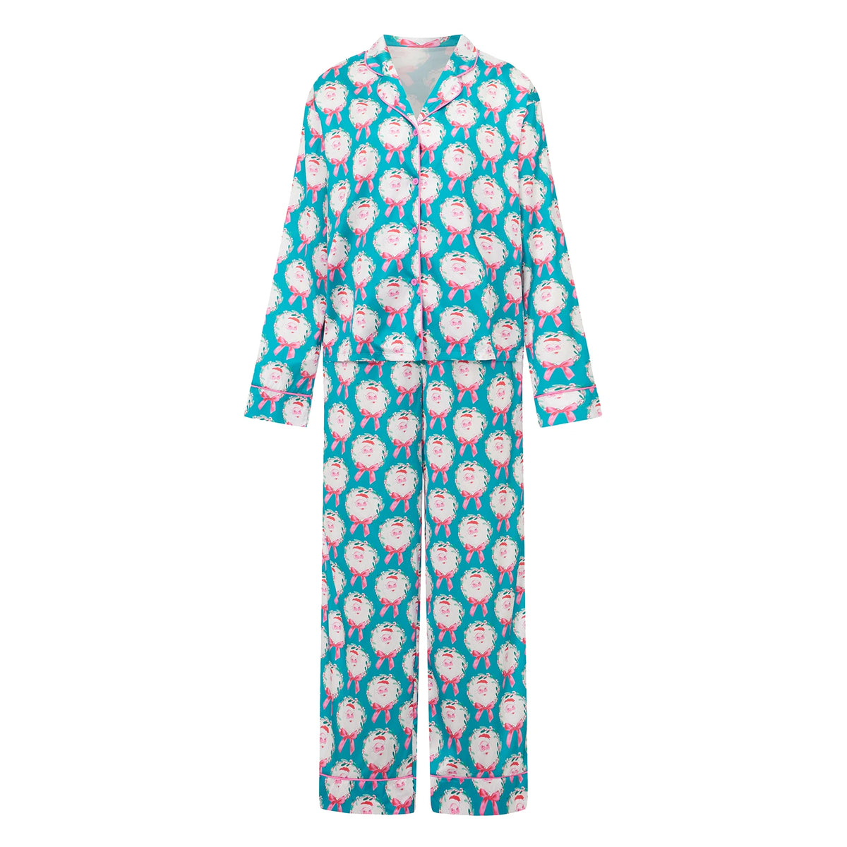 Women Christmas Pajamas Set Bow/Santa/Tree Print Long Sleeve Shirts Tops and Pants Sleepwear 2 Pieces Loungewear Suits