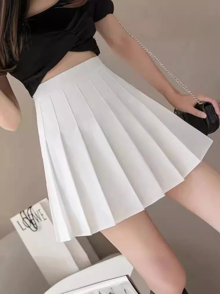 Women Pleated Skirt High WaistA-Line Mini Skirt School Girl JK Uniform Skirt Skater Skirt Tennis Skirt White Plus Size