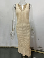 S - XL 2025 V Neck Hollow Out Crochet Knitted Tunic Beach Cover Up Long Cover-ups Beach Dress Beach Wear Beachwear Female Women