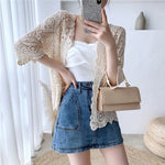 3/4 Sleeve Hollow Out Open Front Sheer Sweater Crochet Cardigan for Women Lightweight Boho Summer Beach Knit Shrug