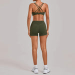 Women's Nude Yoga Sets Sports Cross Beauty Back Bra Hip-lifting Slim Fit Shorts Suits Running Fitness Workout Gym Sets