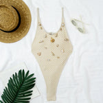 XS - L Scalloped Extreme String Mini Micro Thong One Piece Swimsuit Women Swimwear Female Padded Bather Bathing Suit Swim V7805