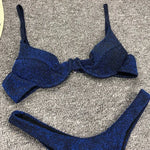 Glitter Sparkling Underwired V-Bar Bikini Women Swimsuit Female Swimwear Two-pieces Bikini Set Micro Thong Bathing Suit Swim
