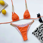 Sexy Cow Print Halter Metal Chains Brazilian Bikini Women Swimsuit Female Swimwear Two Pieces Bikini Set Bathing Suit Swim Lady