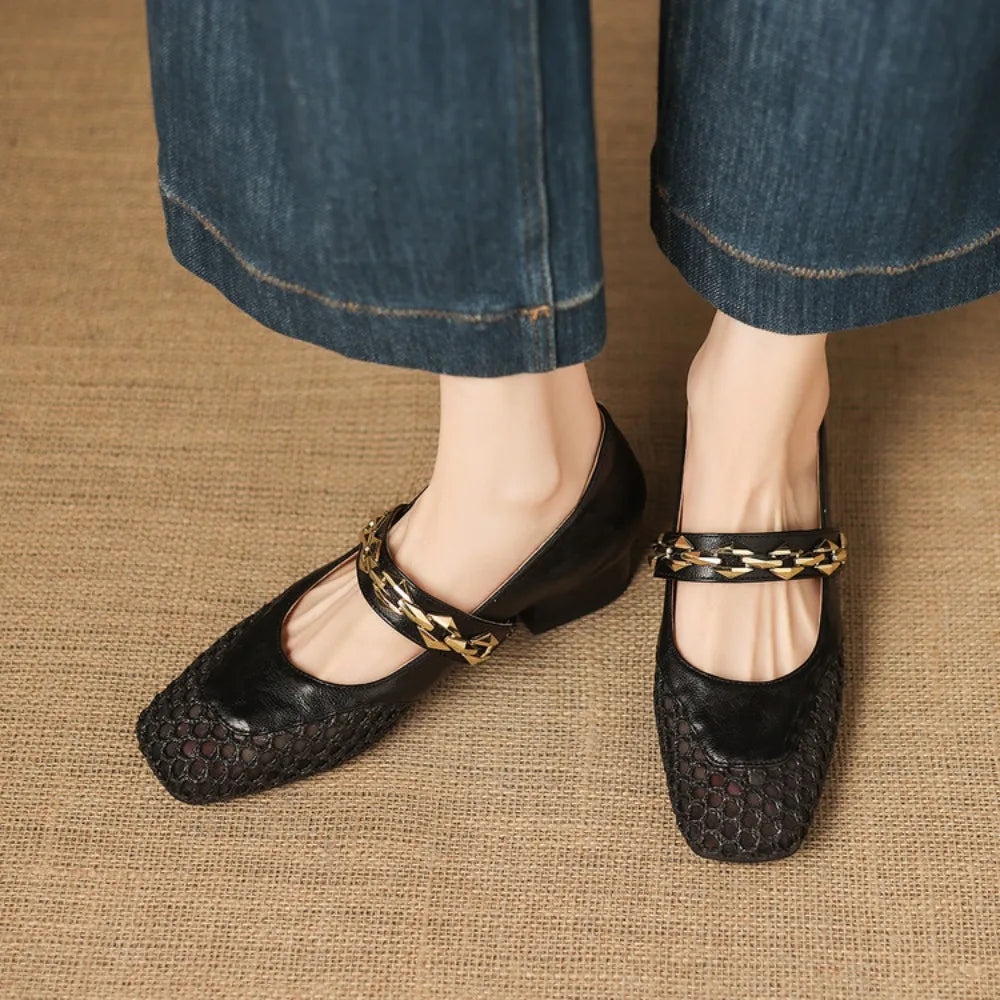 Summer Retro Style Women Mary Jane Shoes Fashion Shallow Ladies Square Soft Hollow Out Flats Sandals Shoes New 2026 Size 32-43