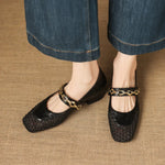 Summer Retro Style Women Mary Jane Shoes Fashion Shallow Ladies Square Soft Hollow Out Flats Sandals Shoes New 2026 Size 32-43