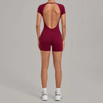 Women's Seamless Yoga Jumpsuits Sports Fitness Hip-lifting Long-sleeved Backless Training Workout Gym Shorts One-piece Jumpsuits