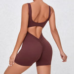 Women's Seamless Yoga Jumpsuit - Quick-Dry Nude Workout Suit with V-Neck & Sexy Back, Tight Fitness Wear for Running Gym Workout