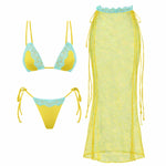 New 3Pcs Crochet Bikini Women Swimsuit Sexy Swimwear Halter Biquini Push Up Swim Suit Strappy Bodysuit Female Bathsuit Beachwear
