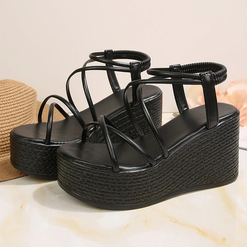 9Cm Chunky Wedges Sandals Women Summer Thick Sole Platform Gladiator Sandals Woman Plus Size 43 Slip On Non Slip Rome Sandalias