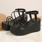 9Cm Chunky Wedges Sandals Women Summer Thick Sole Platform Gladiator Sandals Woman Plus Size 43 Slip On Non Slip Rome Sandalias