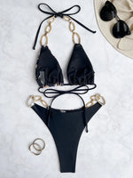 Shiny Metal Chains Rhinestone Diamond Bikini Female Swimsuit Women Swimwear Two-pieces Bikini Set Halter Bathing Suit Swim Lady