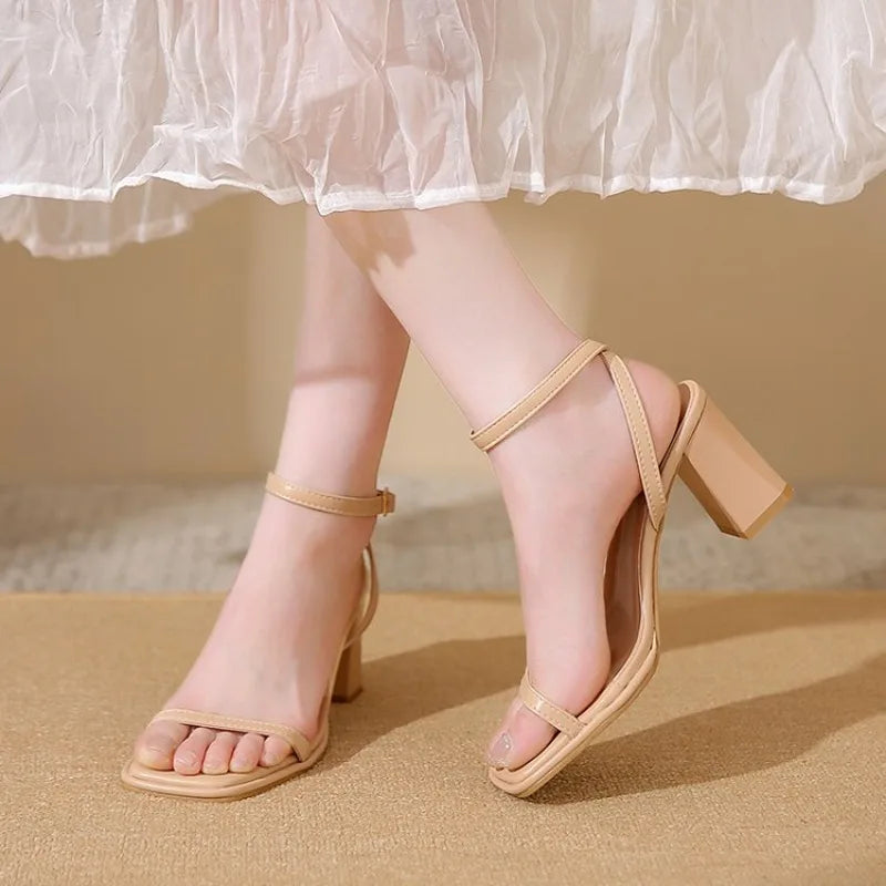 Open-toe Sandals Women 2026 Summer New Buckle Fashion Solid Color Female ShoesChunky High Heel
