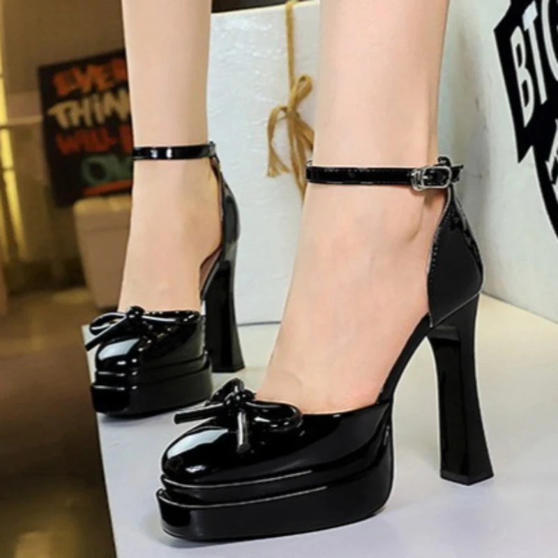BIGTREE Model Catwalk Sequined Platform Pumps for Women Sexy Bowknot Party Nachtclub Stripper Heels Pole Dance Shoes Size 34-40