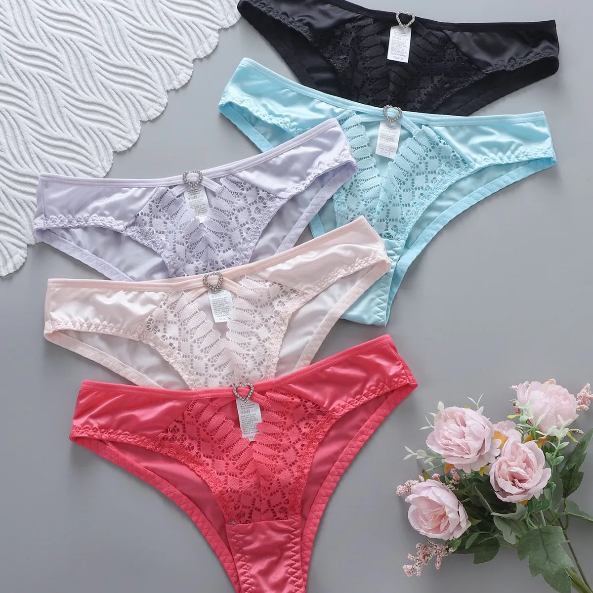 5 Color Women Lace Embroidery Panties Sexy Hollow Low Waist Briefs Summer Ice Silk Breathable Lingerie Female Knickers Intimates