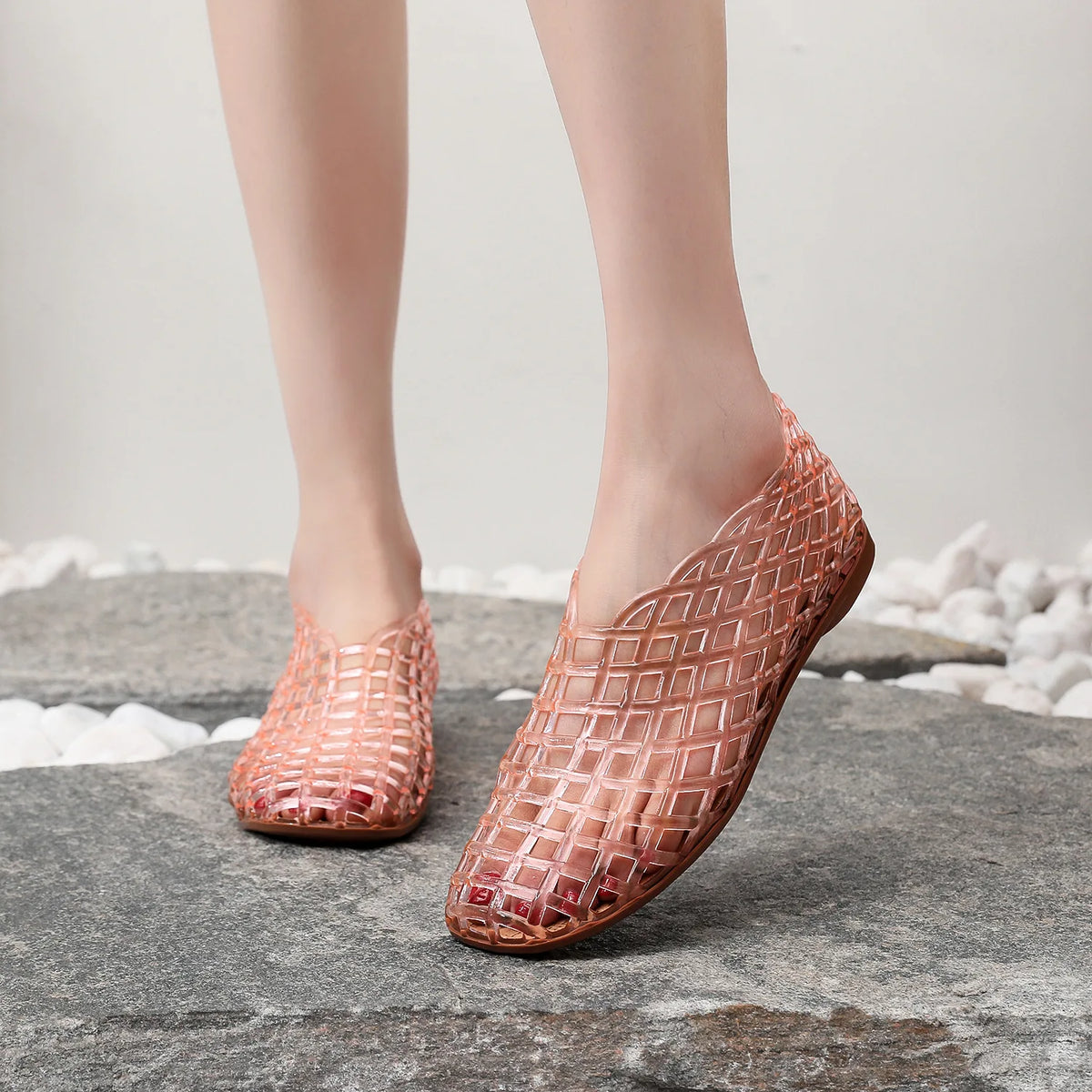 New 2026 Women Leisure Jelly Sandals Cut-out Soft PVC Breathable Summer Flat Shoes Close Toe Female Street Flats