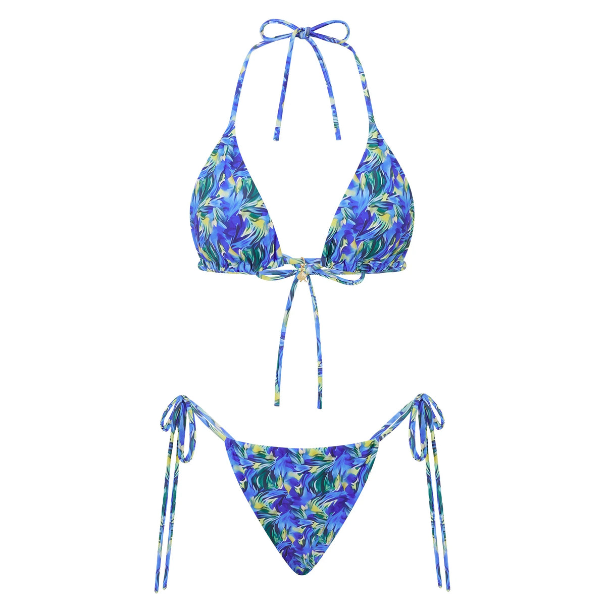 Combhasaki Women's Y2K Goth 2Pieces Tie-up Bathing Suits Sleeveless Halter Neck Backless Floral Bra + Low Waist Thong Swimsuits