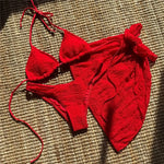 Yellow Micro Thong 3 Piece Bikini Set Damen Mesh Cover Up String Halter Swimwear Sexy Swimsuit Women 2025 Bathing Suit Bikinis
