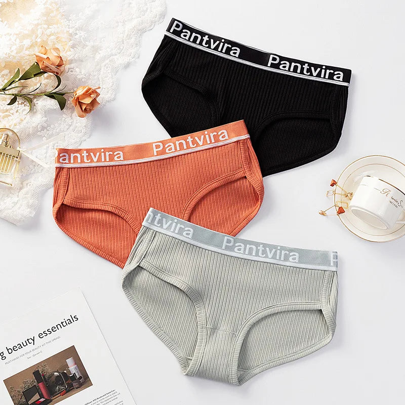 Stripe Cotton Womens Panties Alphabet Printed Elastic waistband Lady Underpants Sexy Wrap Buttocks Knickers Cotton Crotch Briefs