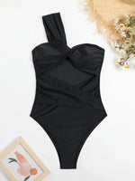 Sexy One Shoulder One Piece Swimsuit 2025 Women's Black Hollow Out Pleate Tummy Control Swimwear Summer Bathing Suit Monokini