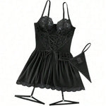 Sexy Garter Belt Mesh Lace Lingerie Dress Set With Thong