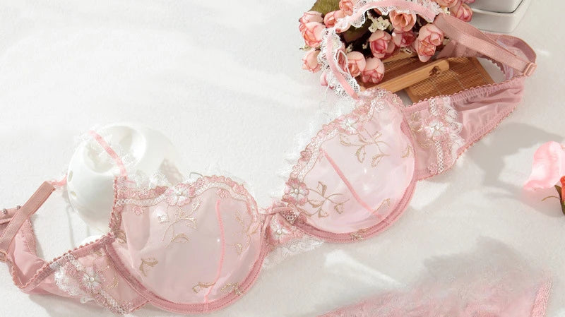 MOYISU Pure Sexy French Ultra-thin Underwire Large Size Bra Set Fat Mm Big Chest Small D Cup Bra Thin Lace Underwear Women