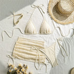Beige Mesh Cover Ups Swimwear Halter String Triangle Bikinis Sets 3 Pieces Micro Thong Sexy Swimsuit Women 2026 Bathing Suit