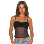 Women's Solid Color See Through Tank Tops Summer Fashionable Sleeveless Mesh Patchwork Slim Fit Camisole