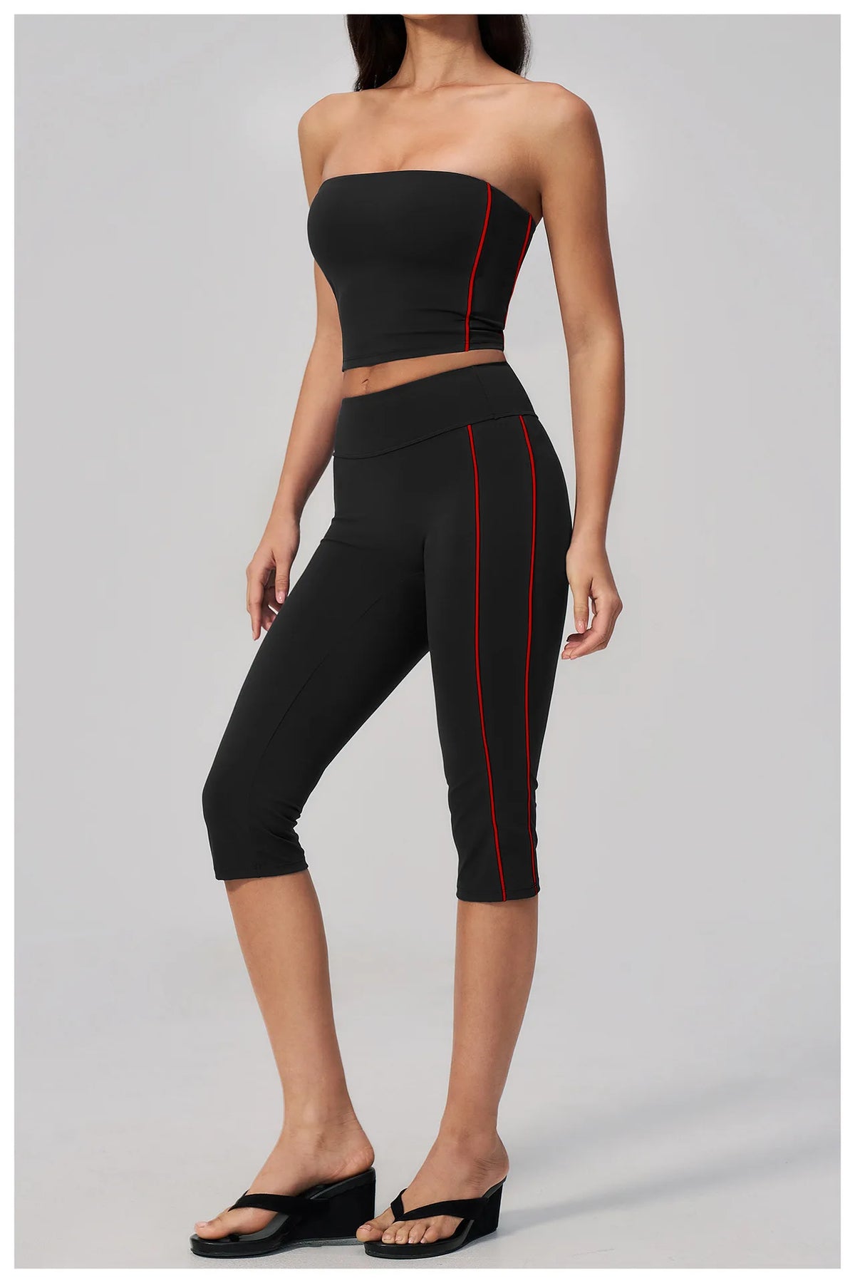 Color Blocked Strapless Yoga Suit 2 Pieces Women Sports Bra High Waist Leggings Fitness Suit Outwear Running Push Up Tracksuit