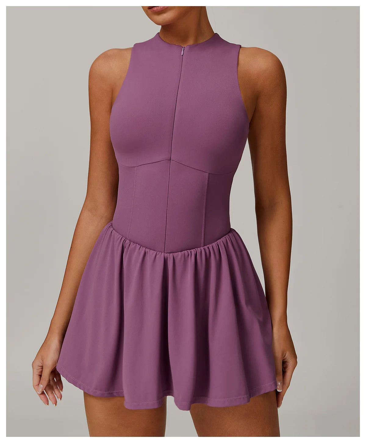Women Front Zipper Tennis Dress Fake Two-piece Pieces Stand Up Collar Slim Fit Soft Sports Sets Fitness Pocket Skorts Yoga Suits