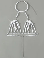 Luxury Pearls Chain Fringe Tassel Bikini Bottom Swim Brief Women Swimwear Female Bather Brazilian Tanga Panties Underwear