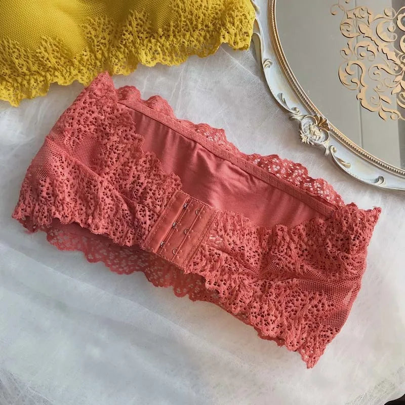 Women Floral Lace Tube Top Wireless Bra Sexy Lingerie Strapless Bralette Solid Color Crop Top Female Padded Bandeau Padded Bra