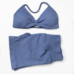2 Pieces Gym Set Women Workout Clothes Scrunch Shorts Set Halter Sports Bra Fitness Top Woman Sportswear Yoga Set Outfits