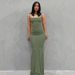 2024 Summer Dresses For Women Sexy Spaghetti Strap Black Long Dress Y2k Sleeveless Solid Skinny Bodycon Trumpet Maxi Vestidos