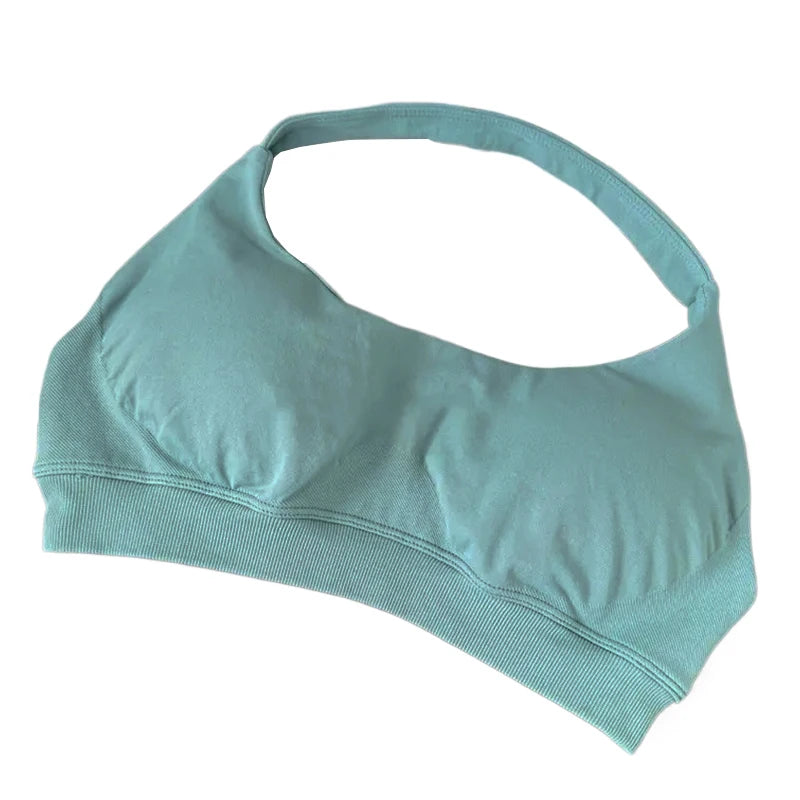 High Support Sports Bra Women Halter Seamless Yoga Bra Padded Backless Sports Bras Gym Crop Top Push Up Workout Yoga Tops Woman