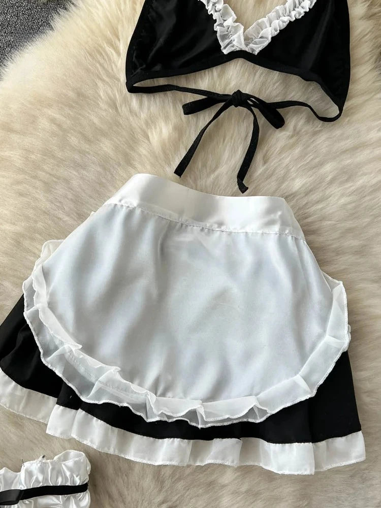 Women's Sexy Bow Lace-Up Sensual Dress Set Fashion Uniform - Trendy Comfortable Dress Ensemble for Adults New