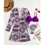 2025 Three Pieces Bikini Set Cover Up Swimwear Women Swimsuit Print Long Sleeve Push Up Bathing Suit Beachwear Swimming Biquini