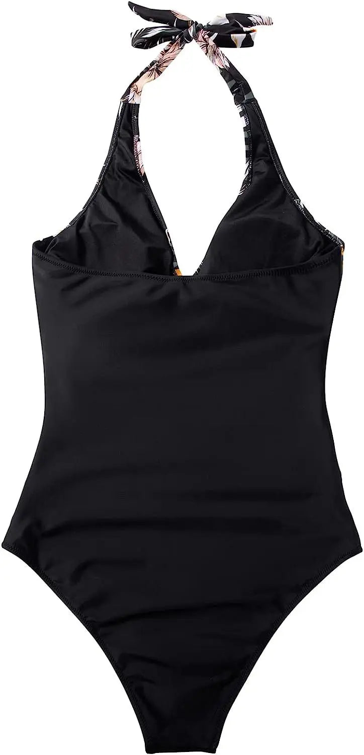 S - XXL Wrinkled Halter V Neck One Piece Swimsuit Women Swimwear Female Monokini Backless Bathing Suit Swim Beachwear Bodysuit