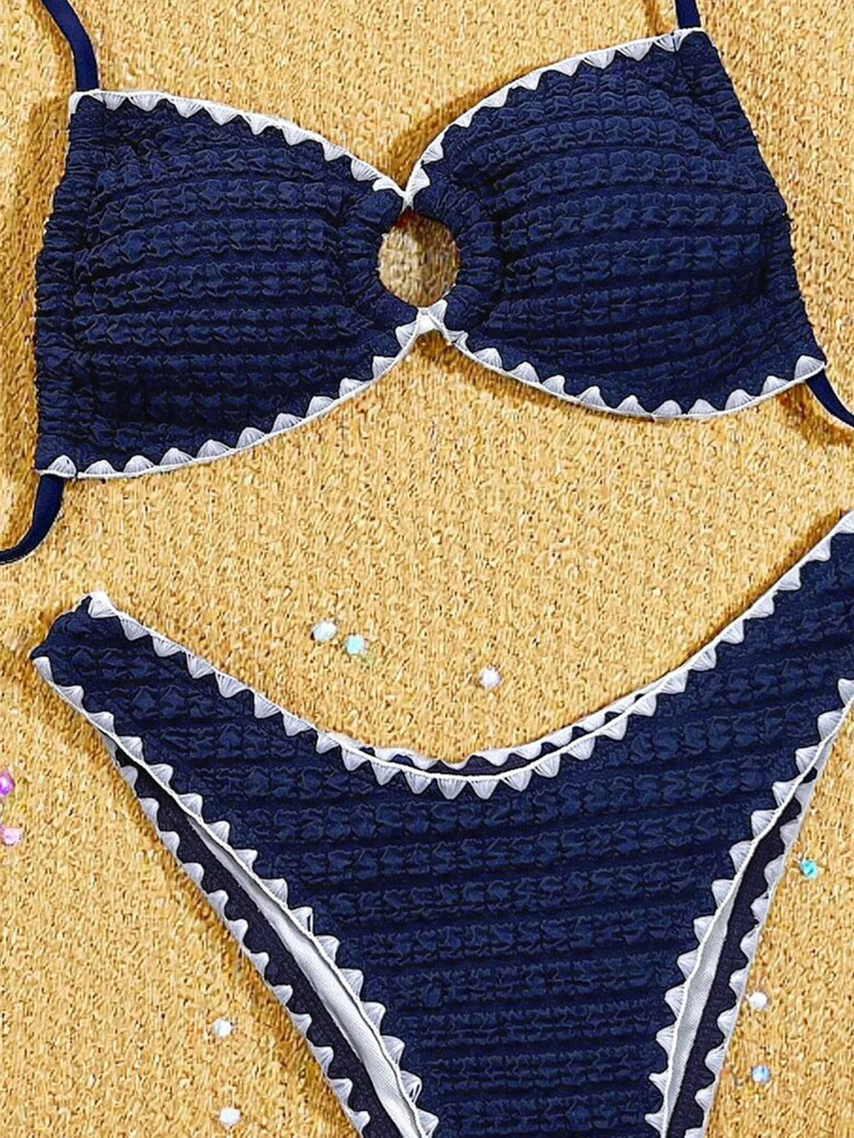 Sexy Navy Contrast Shell Bikini Set 2026 Women Circle Pleate Push Up Bra High Waist Swimsuit Beach Bathing Suit Swimwear Biquini