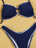 Sexy Navy Contrast Shell Bikini Set 2026 Women Circle Pleate Push Up Bra High Waist Swimsuit Beach Bathing Suit Swimwear Biquini