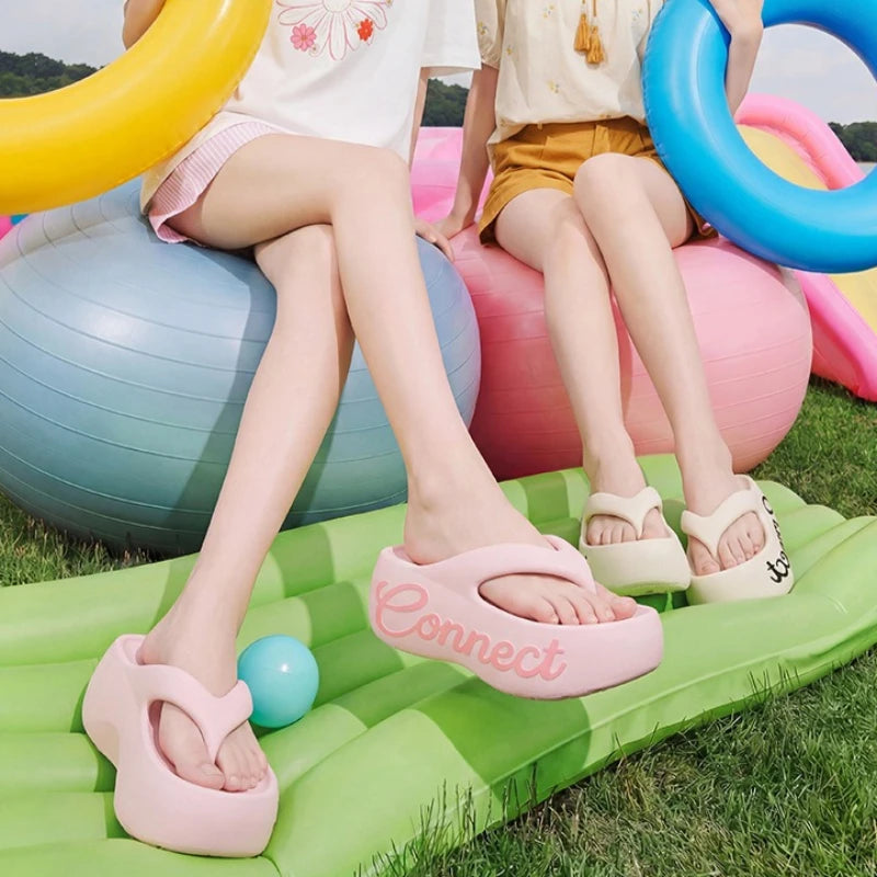 Women Summer Platform Flip Flops Thick Sole Soft EVA Home Beach Slippers For Female Leisure Beach Slides Girls High Heel Sandals