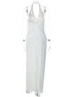 FDYOUI 2026 Summer Backless Ruched White Long Maxi Dress for Woman Elegant Sexy Halter Sleeveless Loose Evening Party Dresses