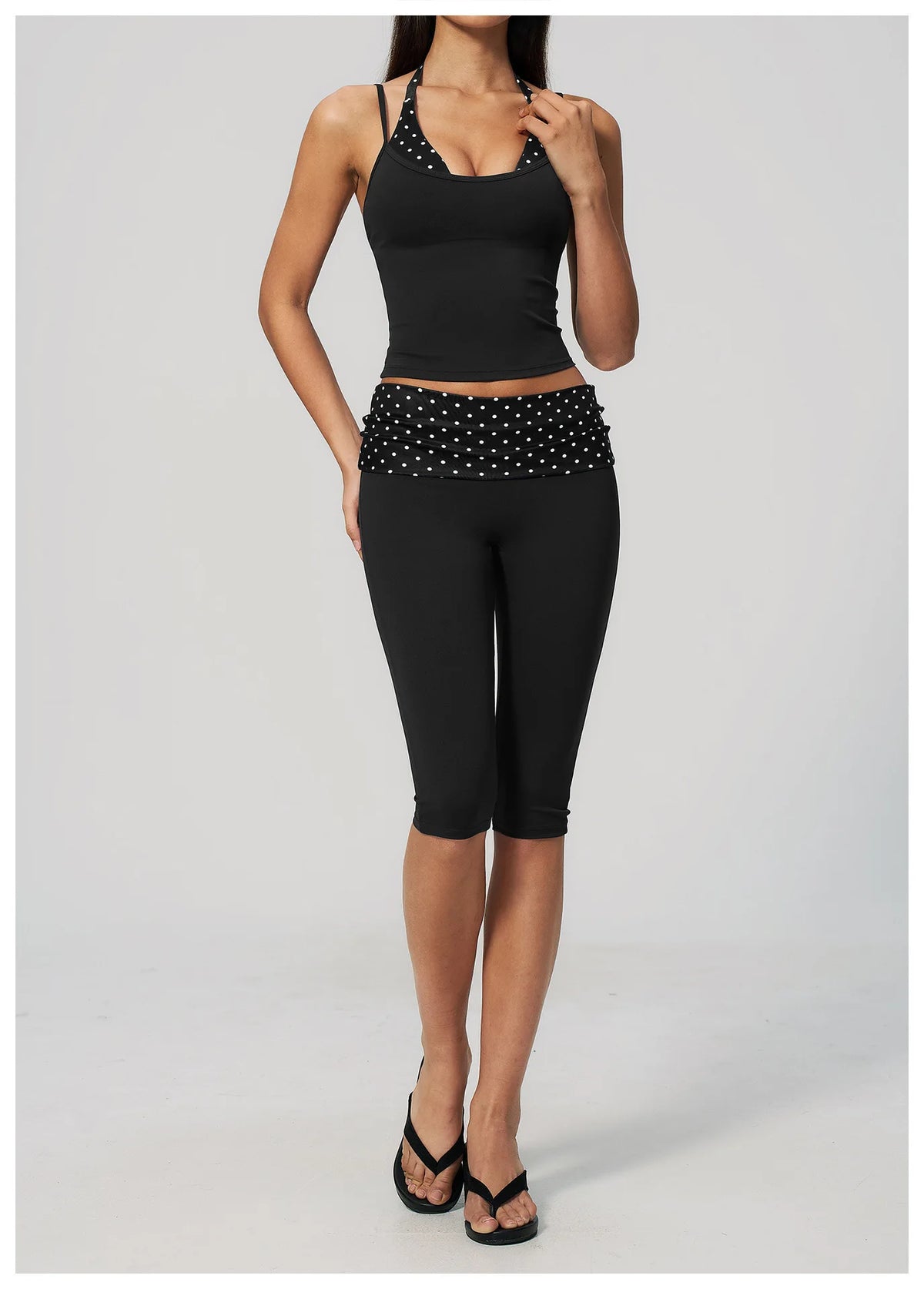 New Fake Two-piece Yoga Sets Women Striped Shock-absorbing Slim Sports Tank Top Fitness Suit Gym High Waist Mid Pants Tracksuit