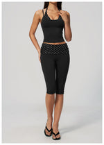 New Fake Two-piece Yoga Sets Women Striped Shock-absorbing Slim Sports Tank Top Fitness Suit Gym High Waist Mid Pants Tracksuit