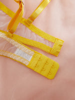 Ladies' youthful and beautiful yellow daisy summer semi transparent embroidered underwear, cute and sweet style, adjustable shou